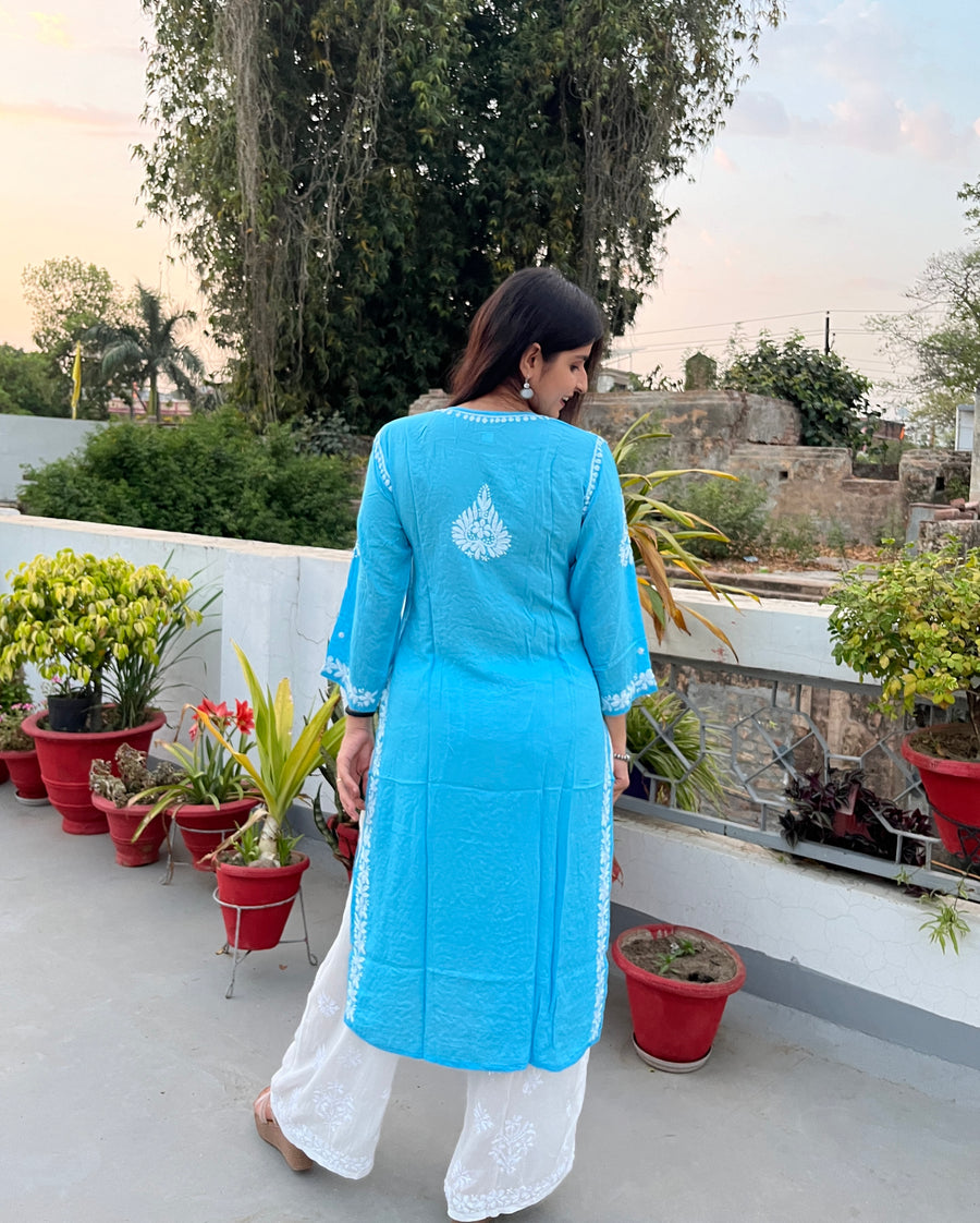 Blue Modal Chikankari Straight Kurta