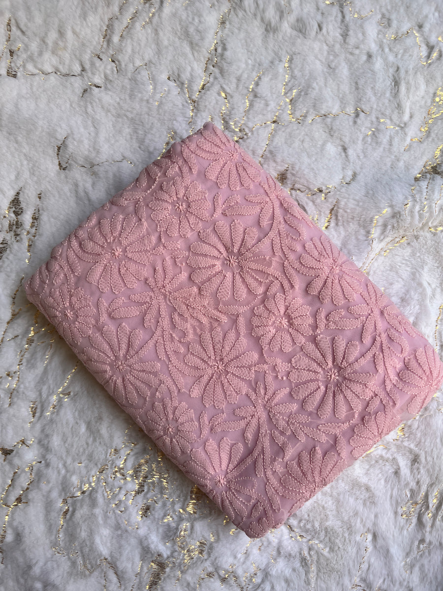 Baby Pink Chiffon Chikankari Unstitched Suitpiece