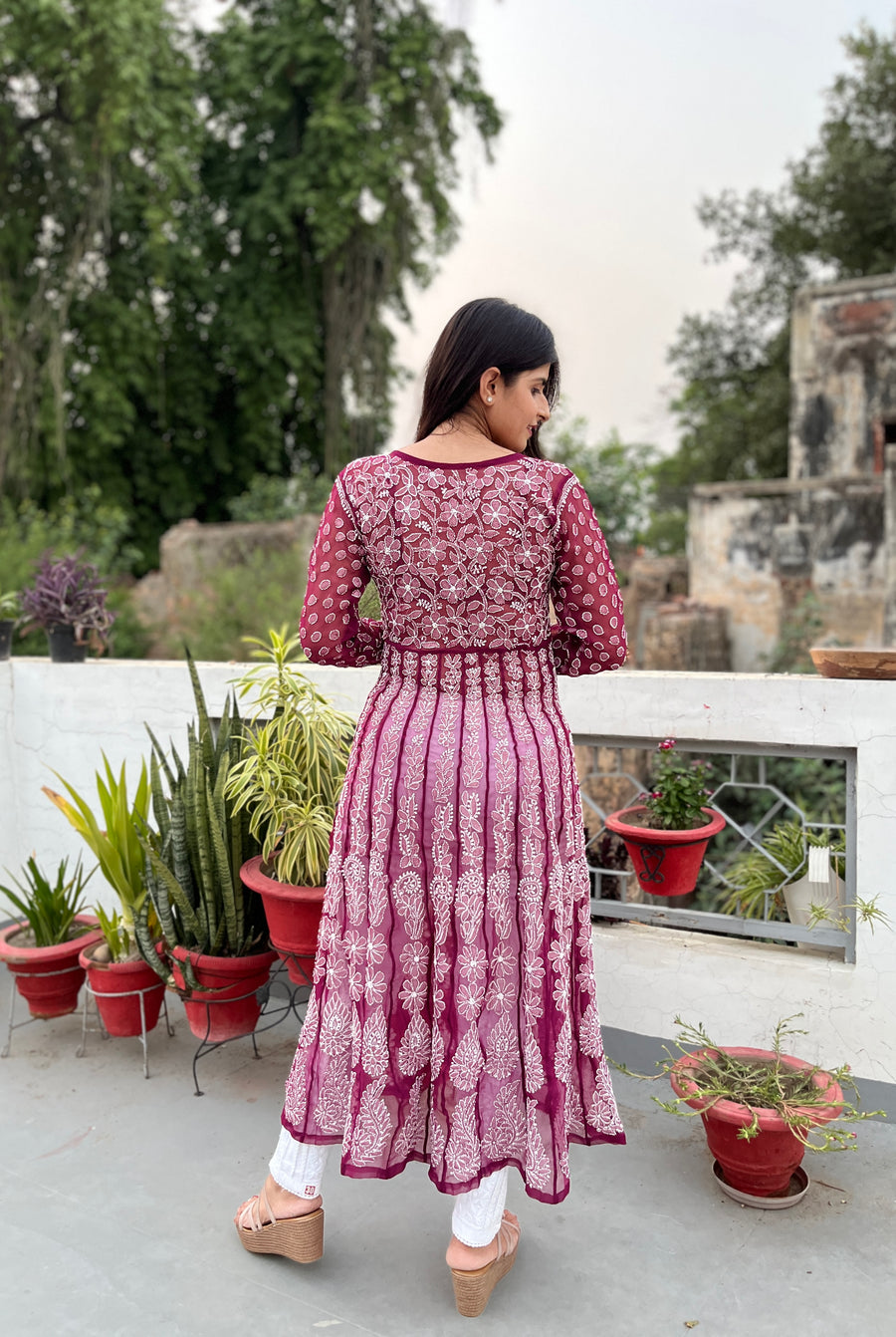 Mulberry Pure Chiffon Chikankari Anarkali
