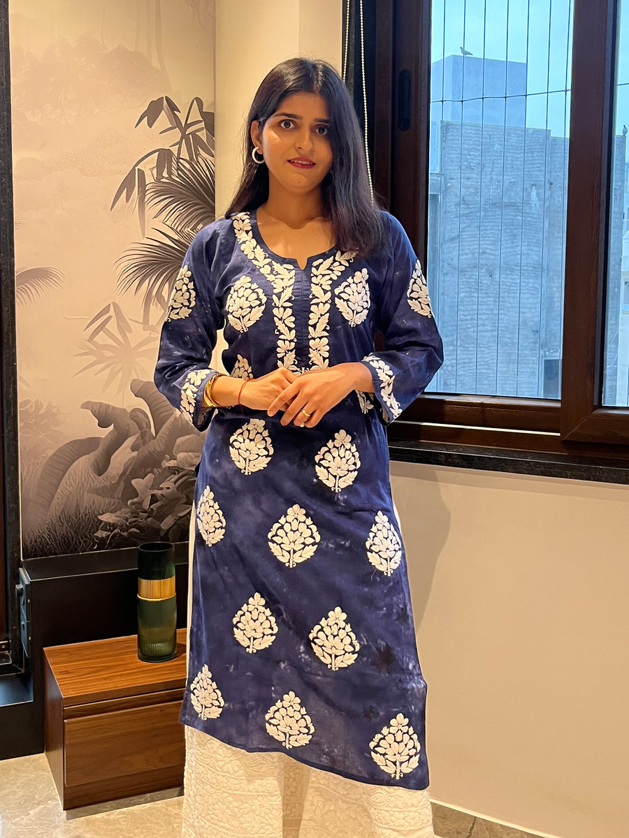 Denim Blue Cotton Chikankari Kurta