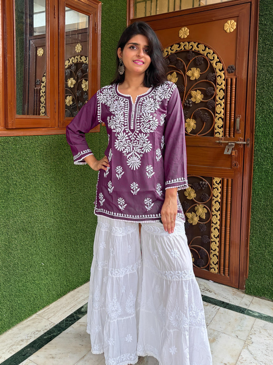 Women Purple Modal Chikankari Short Kurta