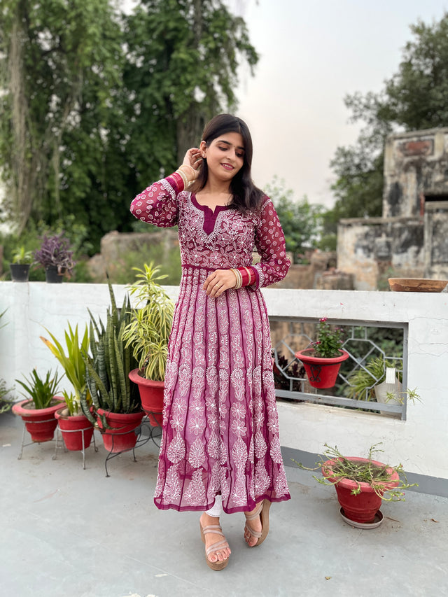Mulberry Pure Chiffon Chikankari Anarkali