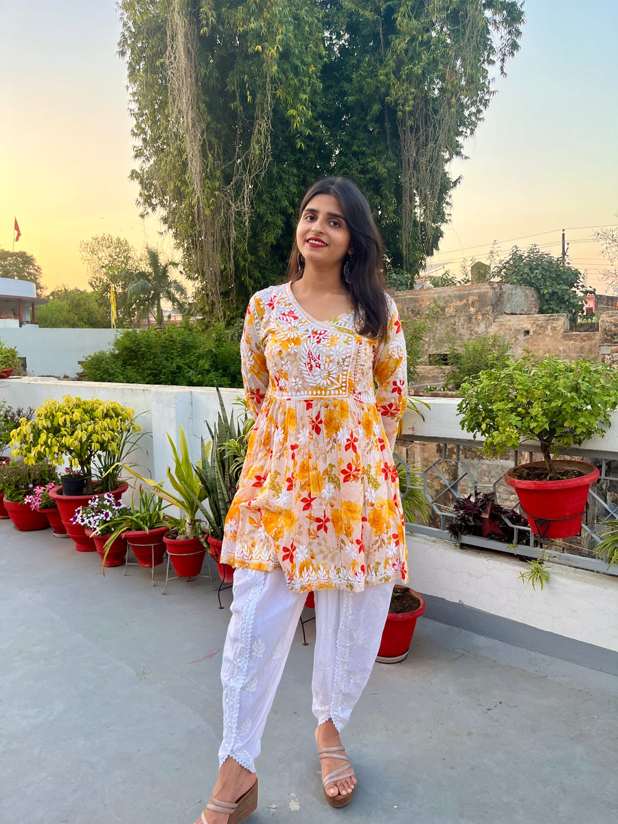White Cotton Chikankari Dhoti Pants