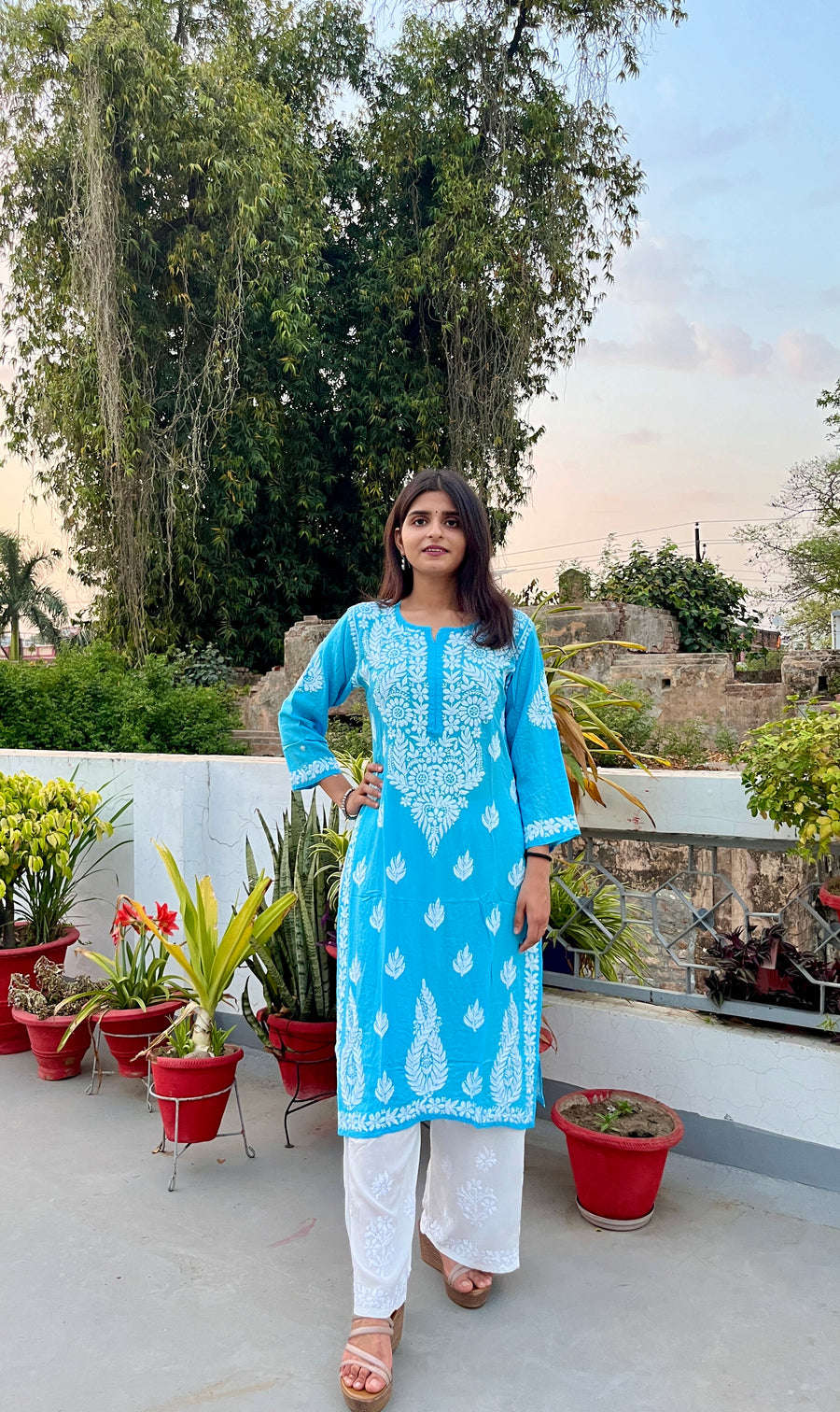 Blue Modal Chikankari Straight Kurta