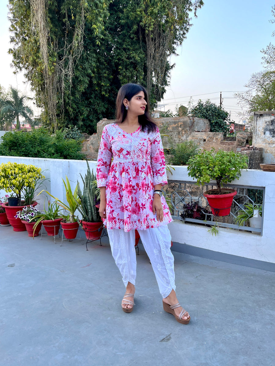 White Cotton Chikankari Dhoti Pants