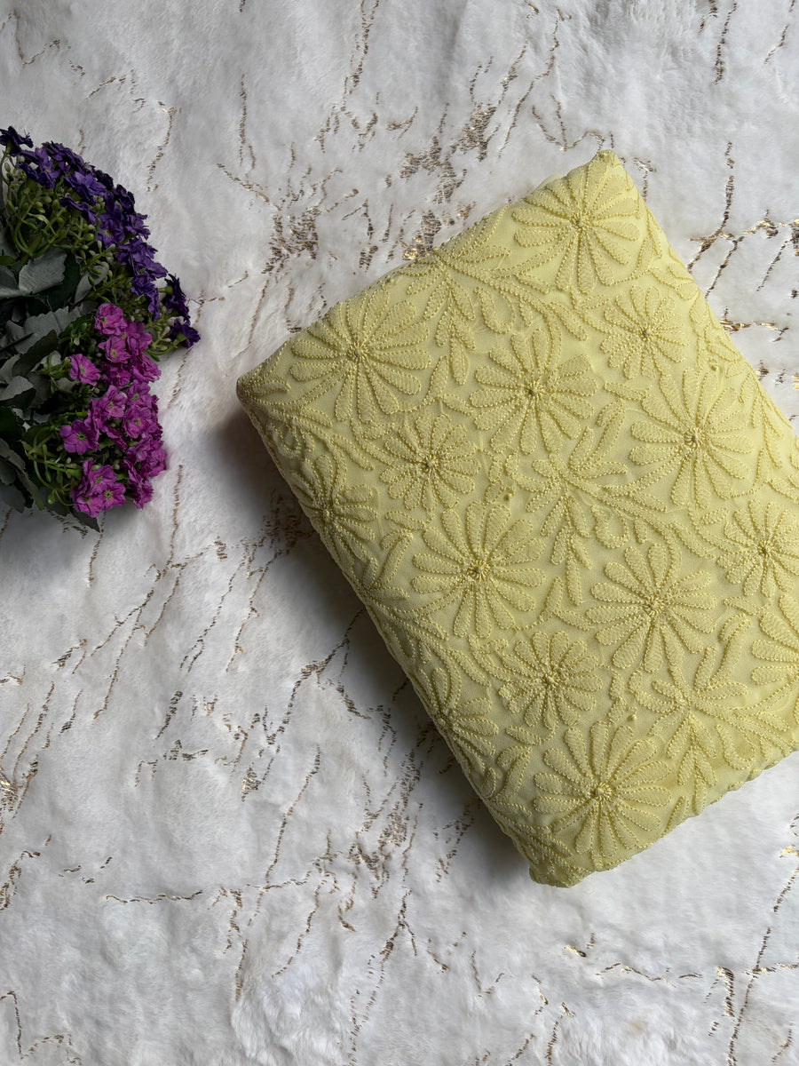 Lemon Yellow Chiffon Chikankari Unstitched Suitpiece