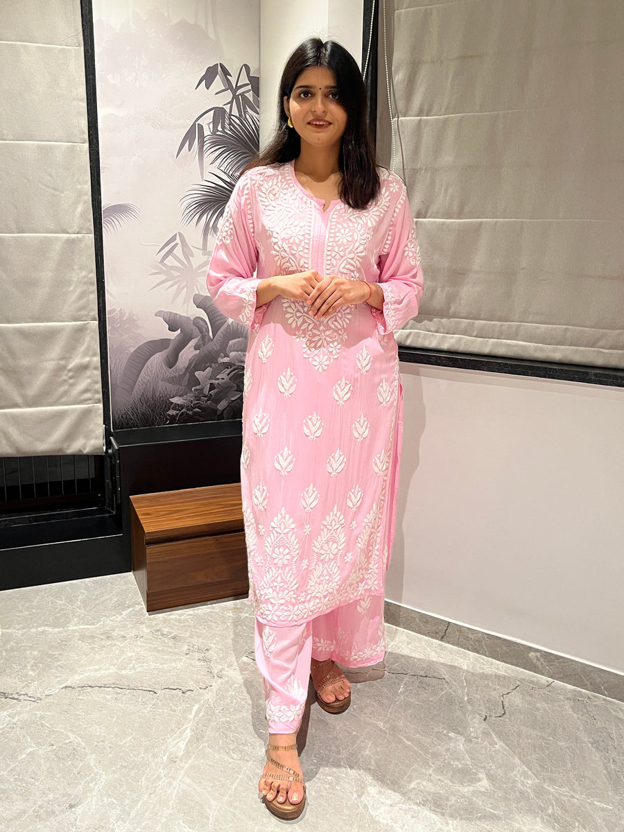 Women’s Modal Chikankari Kurta & Palazzo Suit Set