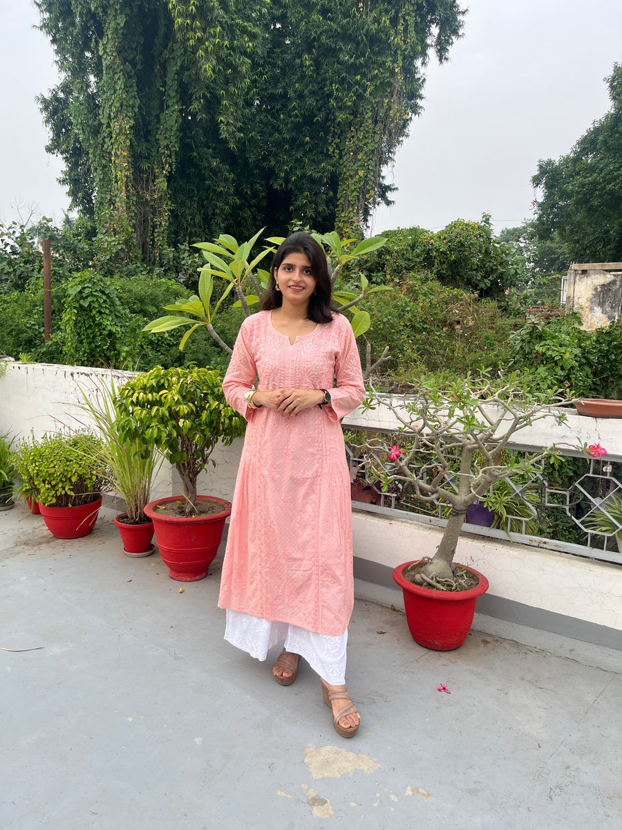 Cotton Dobby A line Chikankari Kurta