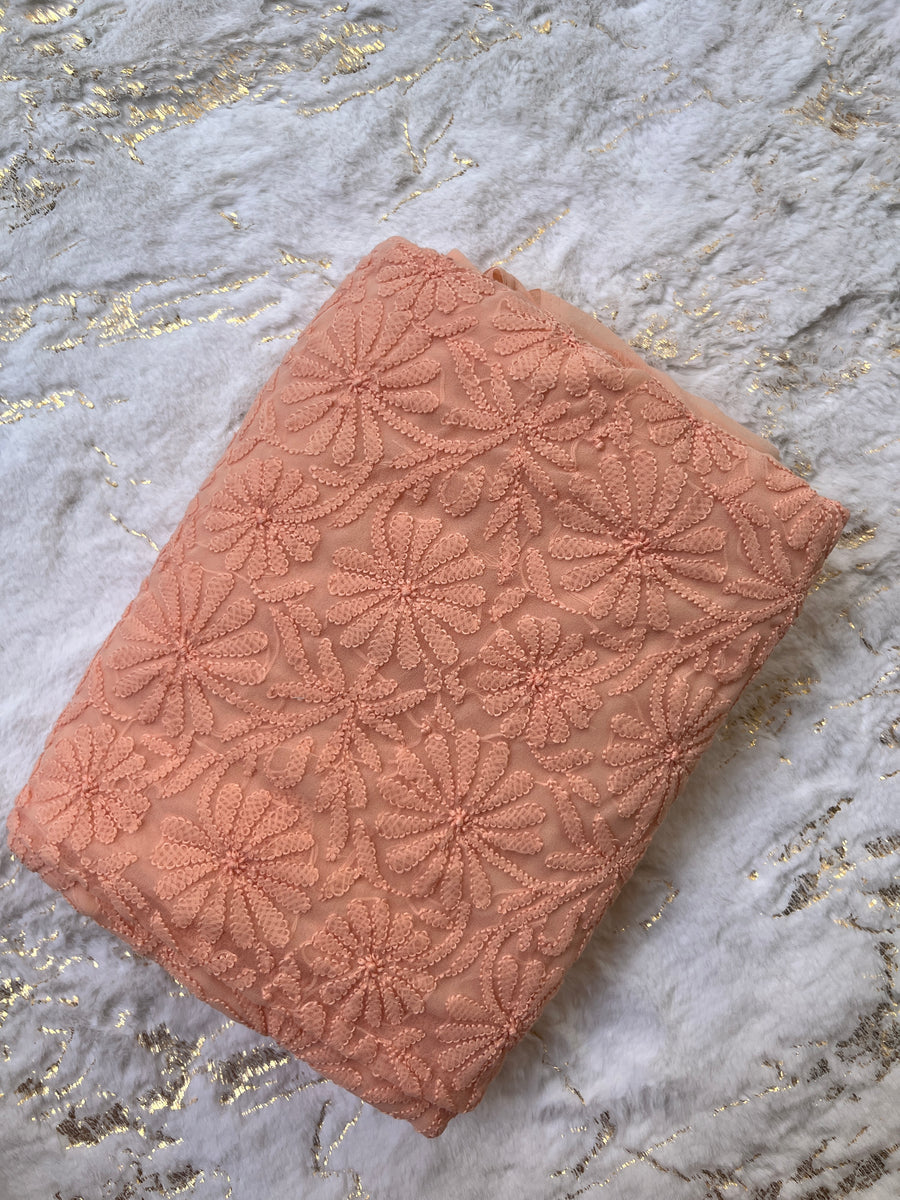 Peach Chiffon Chikankari Unstitched Suitpiece