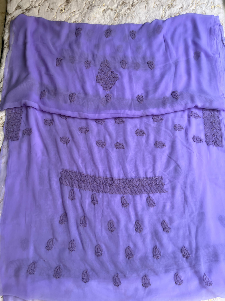 Lavender Chiffon Chikankari Unstitched Suitpiece