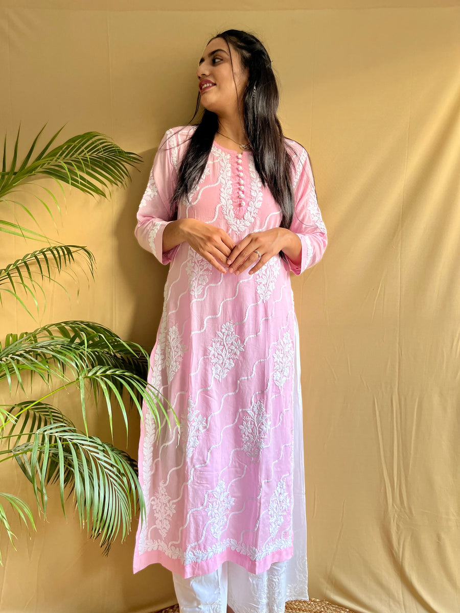 Pink Modal Chikankari Kurta