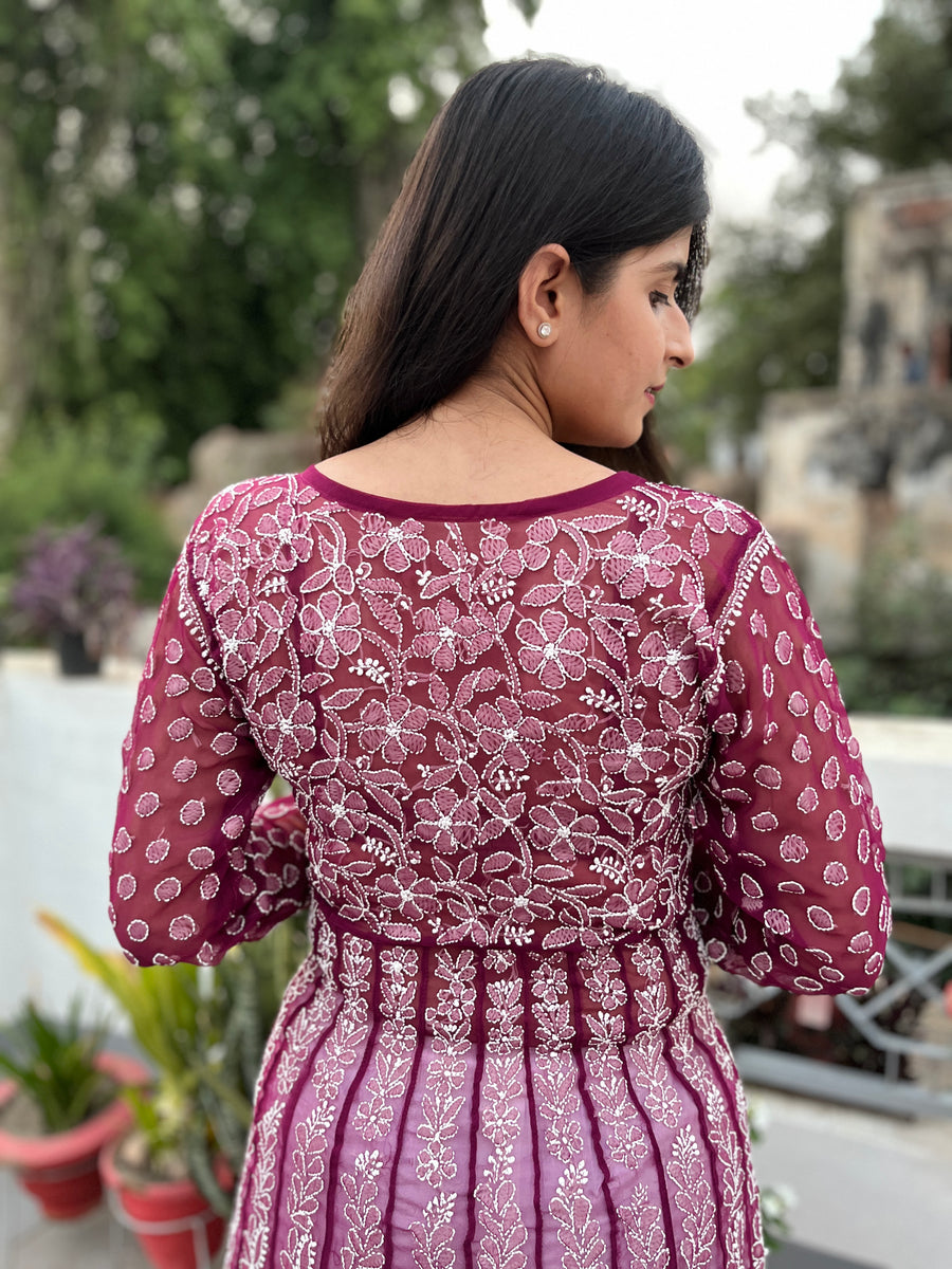Mulberry Pure Chiffon Chikankari Anarkali