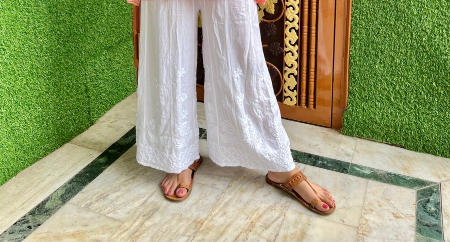 White Kalidar Rayon Chikankari Palazzo