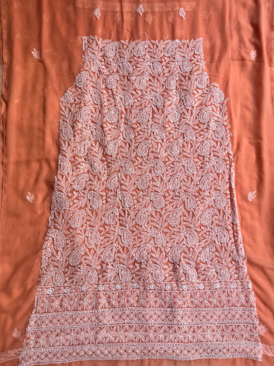 Orange Chiffon Chikankari Unstitched Suitpiece