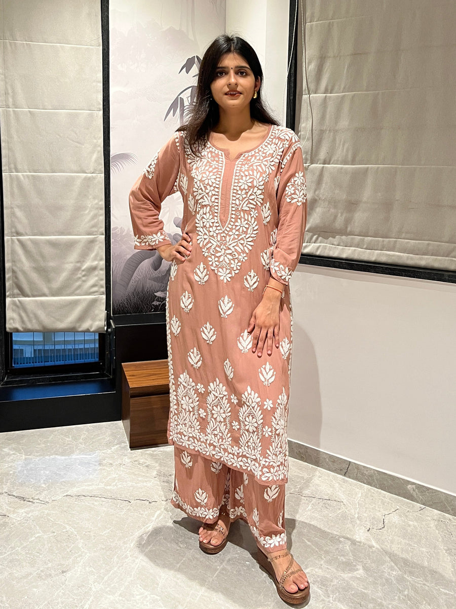 Women’s Modal Chikankari Kurta & Palazzo Suit Set
