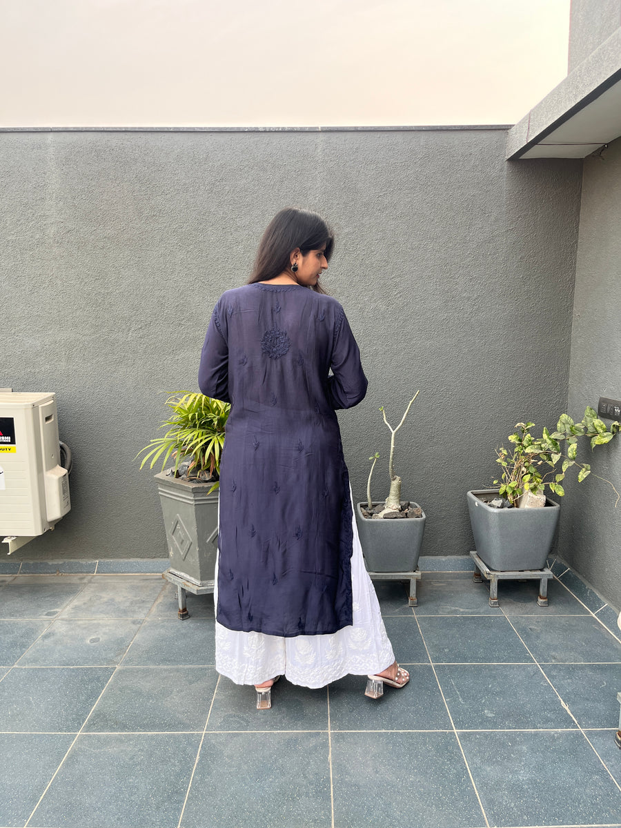 Red Muslin Chikankari Straight Kurta | Lucknowi – photo 12