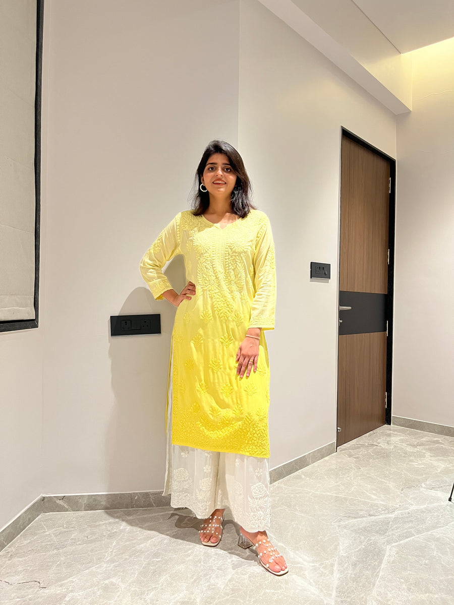 Sea Green Ombre Modal Chikankari Kurta | Lucknowi – photo 13