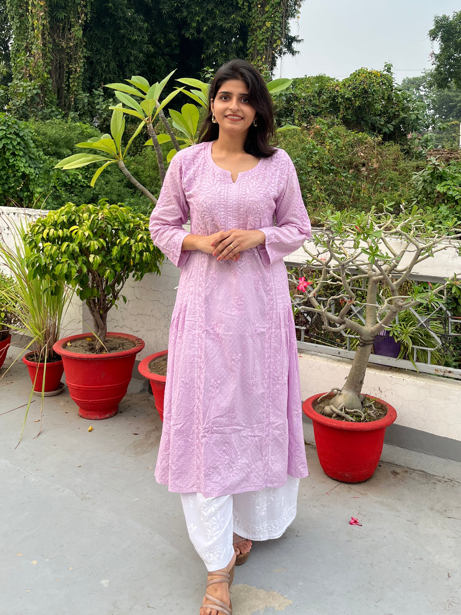 Pastel Blue Cotton Dobby Chikankari Kurta for Women – photo 13