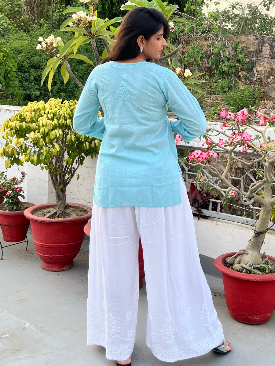 Pink Cotton Dobby Chikankari Short Kurti | Lucknowi – photo 10