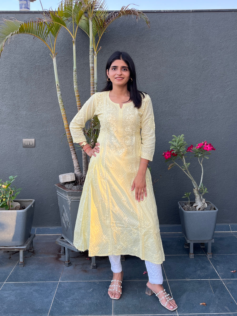 Black Cotton Dobby A-Line Chikankari Kurta | Lucknowi – photo 5