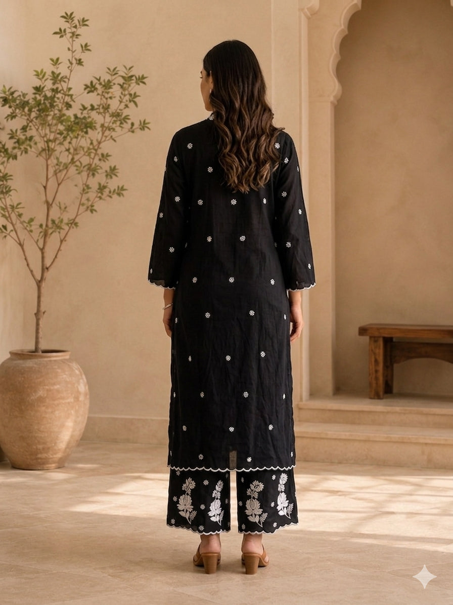 Coral Modal Chikankari V-Neck Kurta Palazzo Set – photo 10