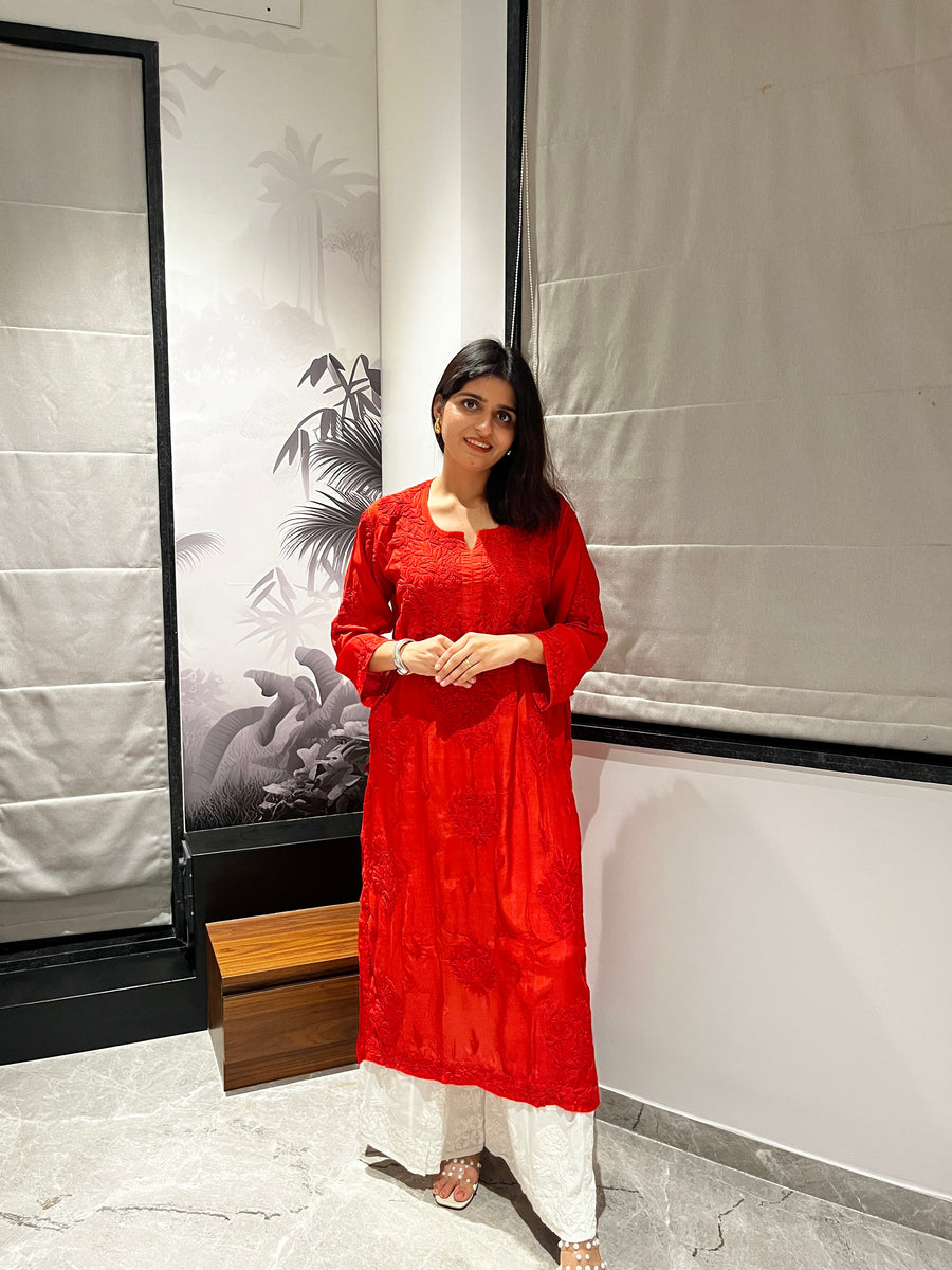 White Muslin Chikankari Straight Kurta | Lucknowi – photo 7