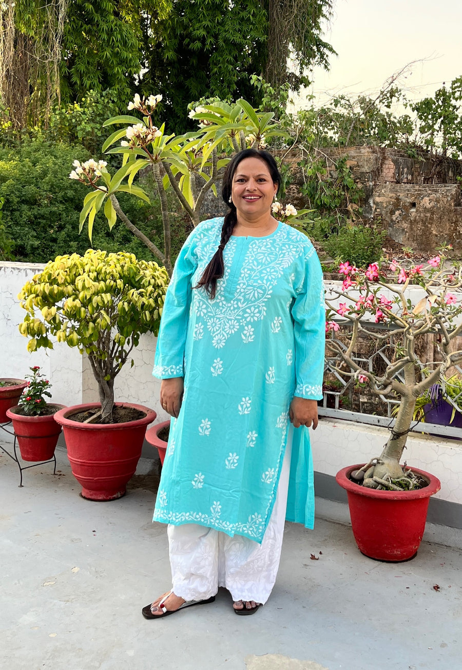 Blue Rayon Chikankari Kurta Plus Size 4XL-7XL | Lucknowi – photo 3