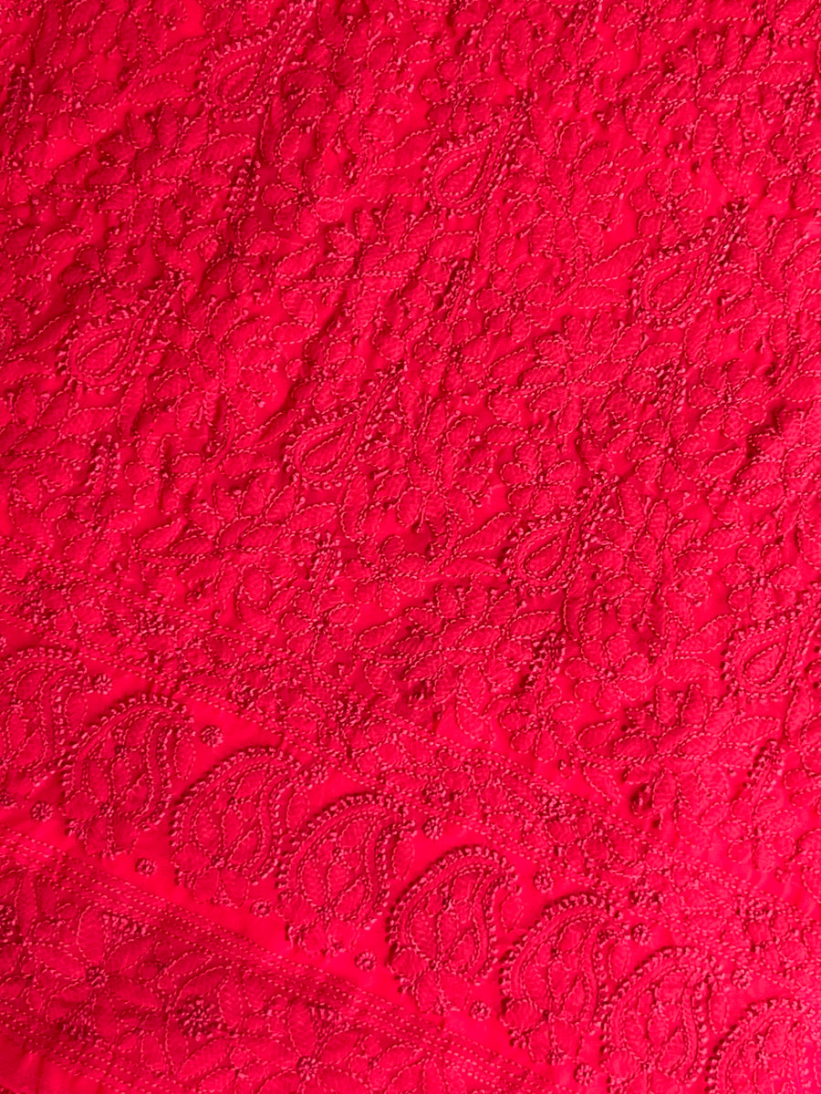 Red Chiffon Chikankari Unstitched Suitpiece – photo 4