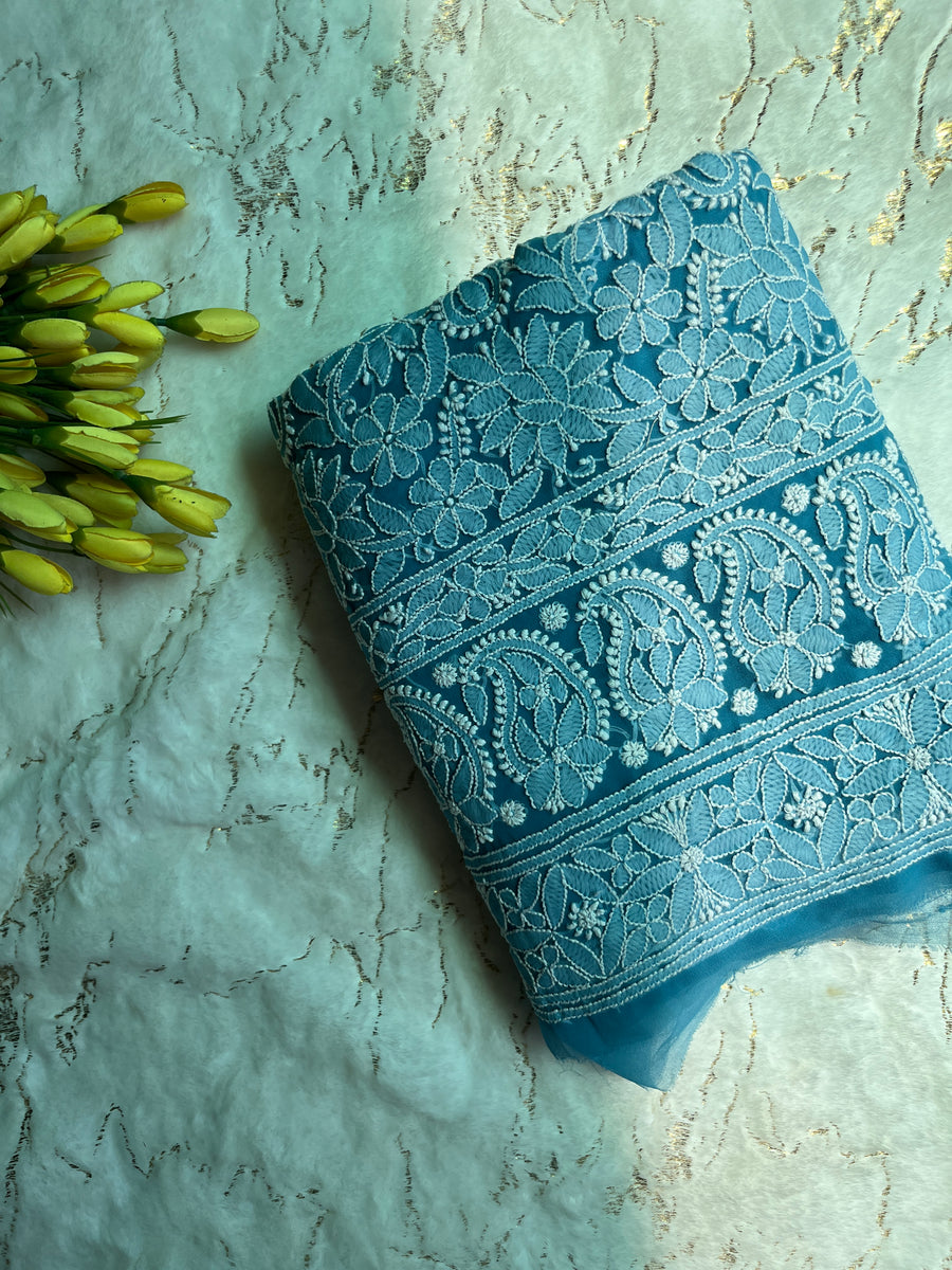 Blue Chiffon Chikankari Unstitched Suitpiece – photo 2