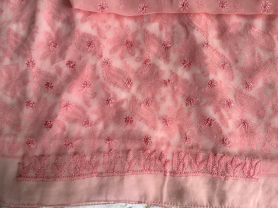 Peach Chiffon Chikankari Saree | Lucknowi – photo 4