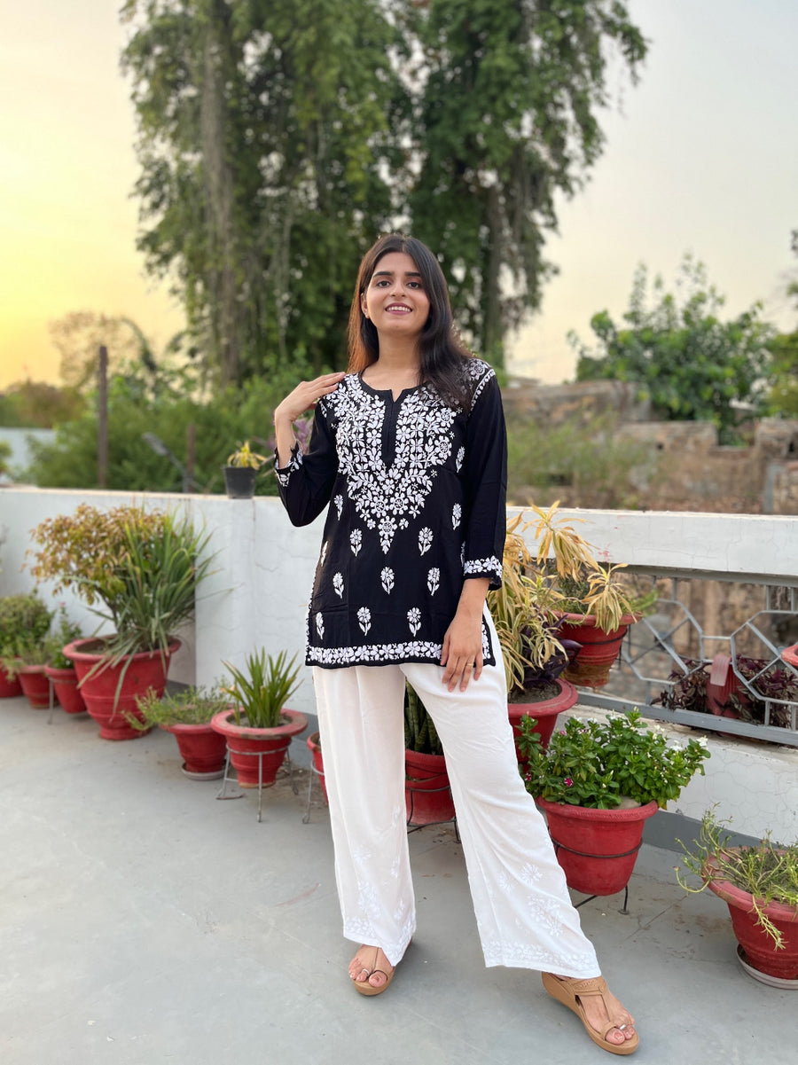 Teal Blue Modal Chikankari Straight Short Kurti | Lucknowi – photo 8