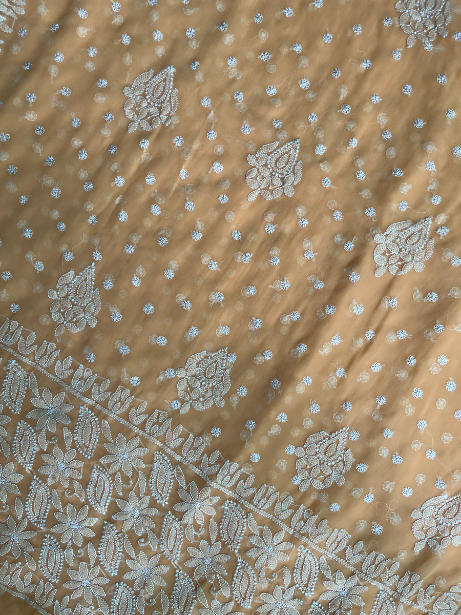 Light Orange Chiffon Chikankari Saree | Lucknowi – photo 5