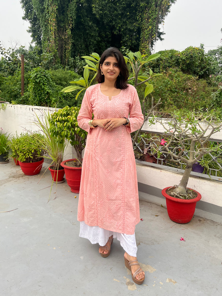 Pastel Green Cotton Dobby Chikankari Kurta for Women – photo 2