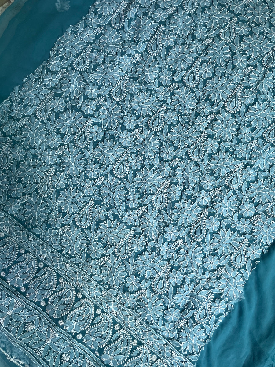 Blue Chiffon Chikankari Unstitched Suitpiece – photo 3