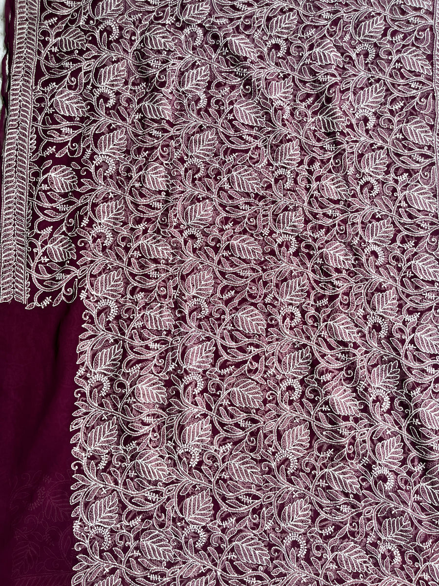 Wine Chiffon Full Work Chikankari Saree | Lucknowi – photo 4
