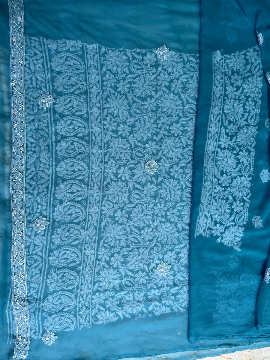 Blue Chiffon Chikankari Unstitched Suitpiece – photo 5