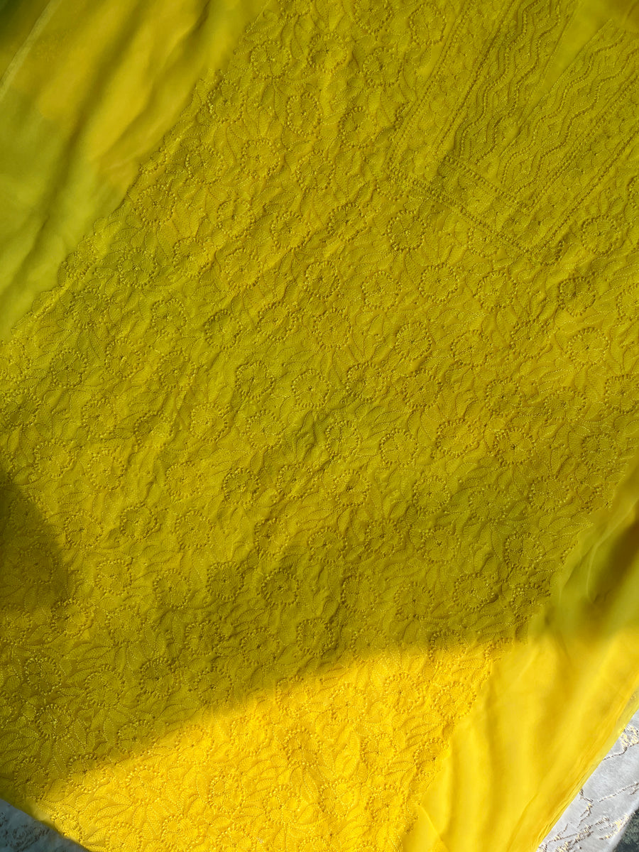 Yellow Chiffon Chikankari Unstitched Suitpiece – photo 6