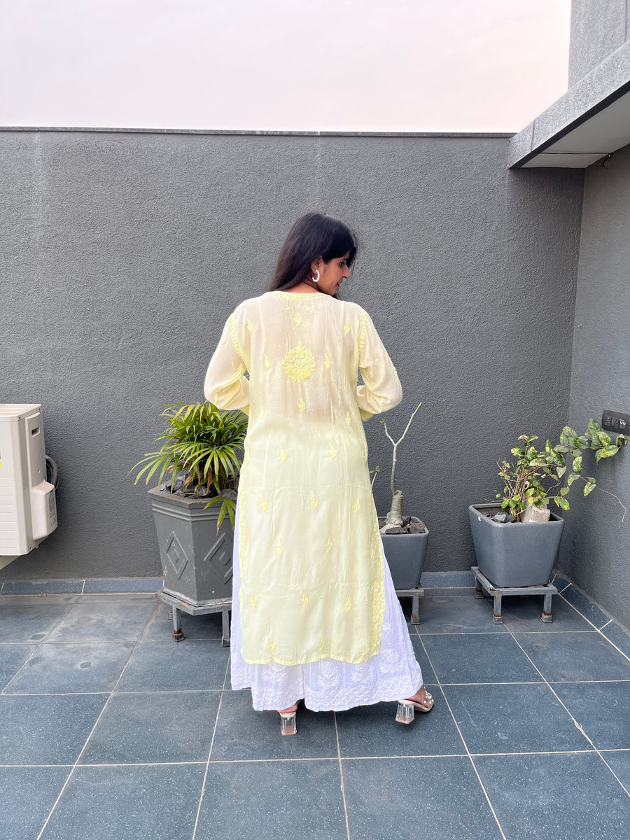 Red Muslin Chikankari Straight Kurta | Lucknowi – photo 10