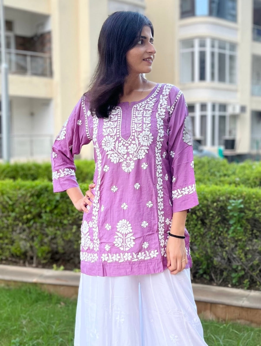 Red on Black Modal Chikankari Short Kurti | Lucknowi – photo 8