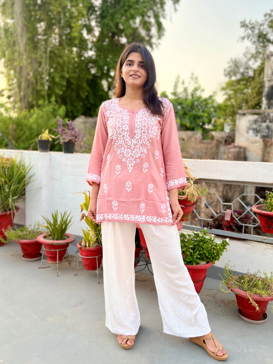 Teal Modal Chikankari Short Kurti for Women – photo 2