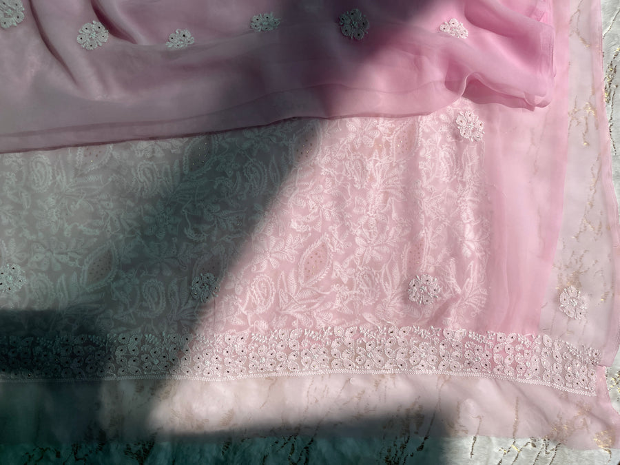 Baby Pink Chiffon Chikankari Unstitched Suitpiece with Mukaish Work – photo 4