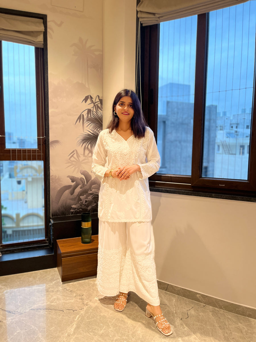 White Cotton Lace Chikankari Kurti | Lucknowi – photo 4