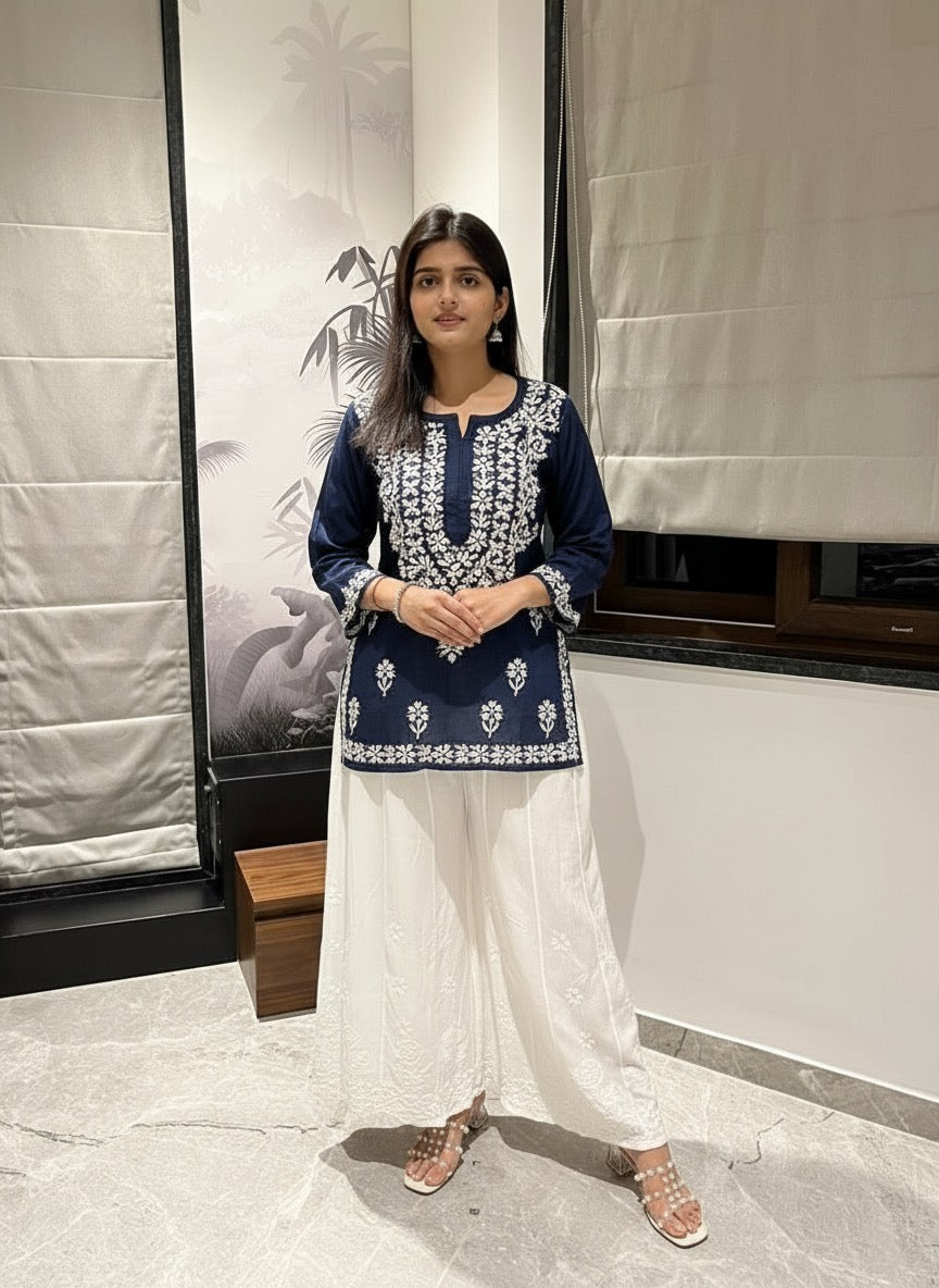 Black Modal Cotton Chikankari Short Kurti – photo 2