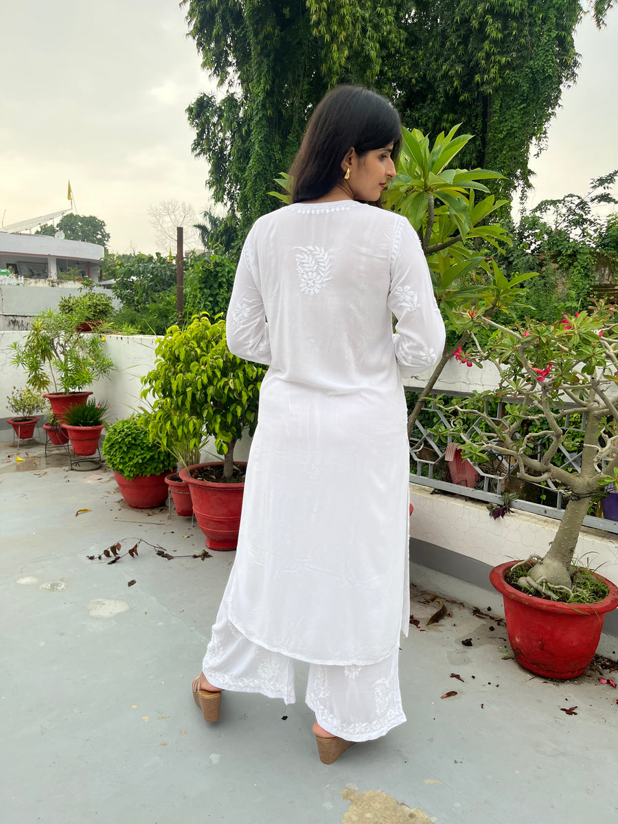 Onion Pink Modal Chikankari Kurta Palazzo Set | Lucknowi – photo 8