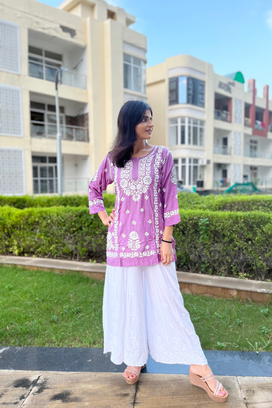 Pink Modal Cotton Chikankari Short Kurti | Lucknowi – photo 4