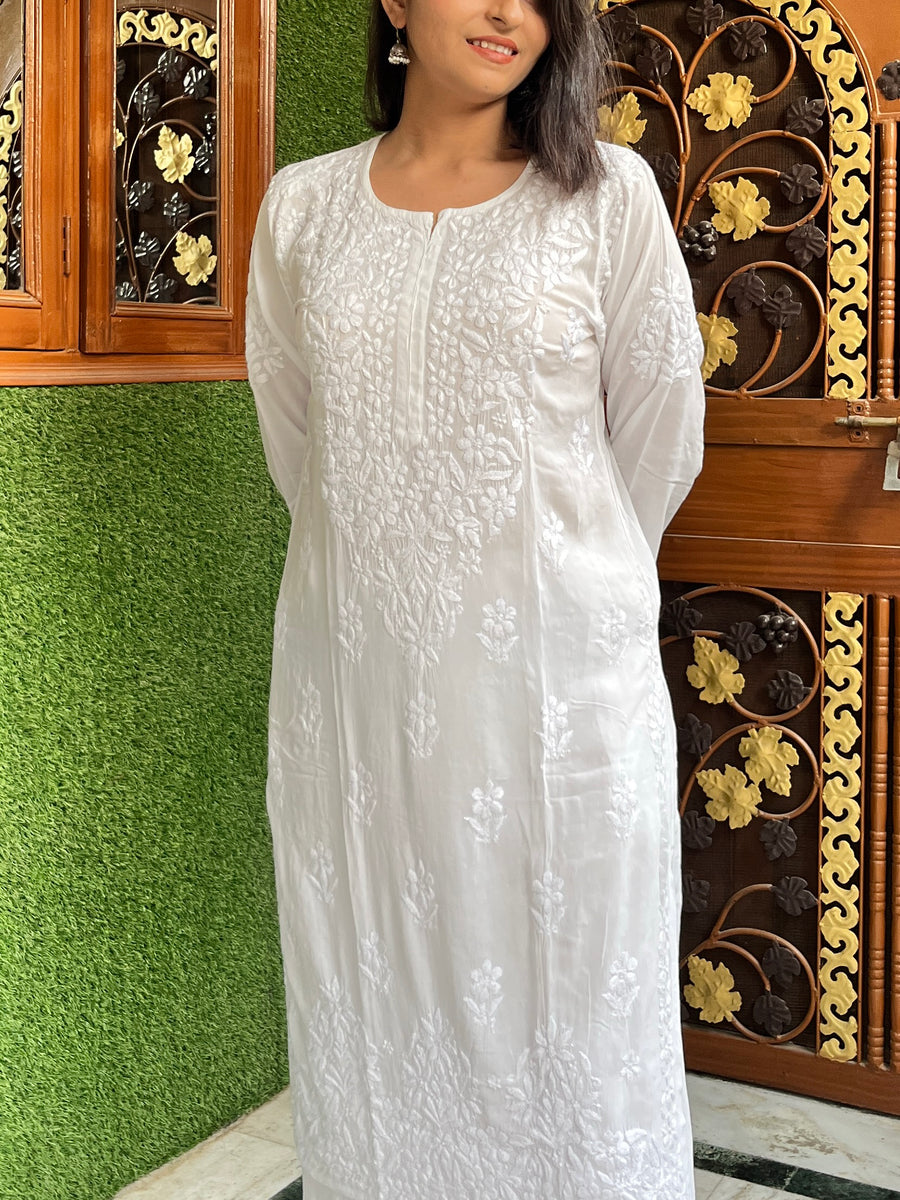 White Modal Chikankari Kurta Palazzo Set | Lucknowi – photo 5