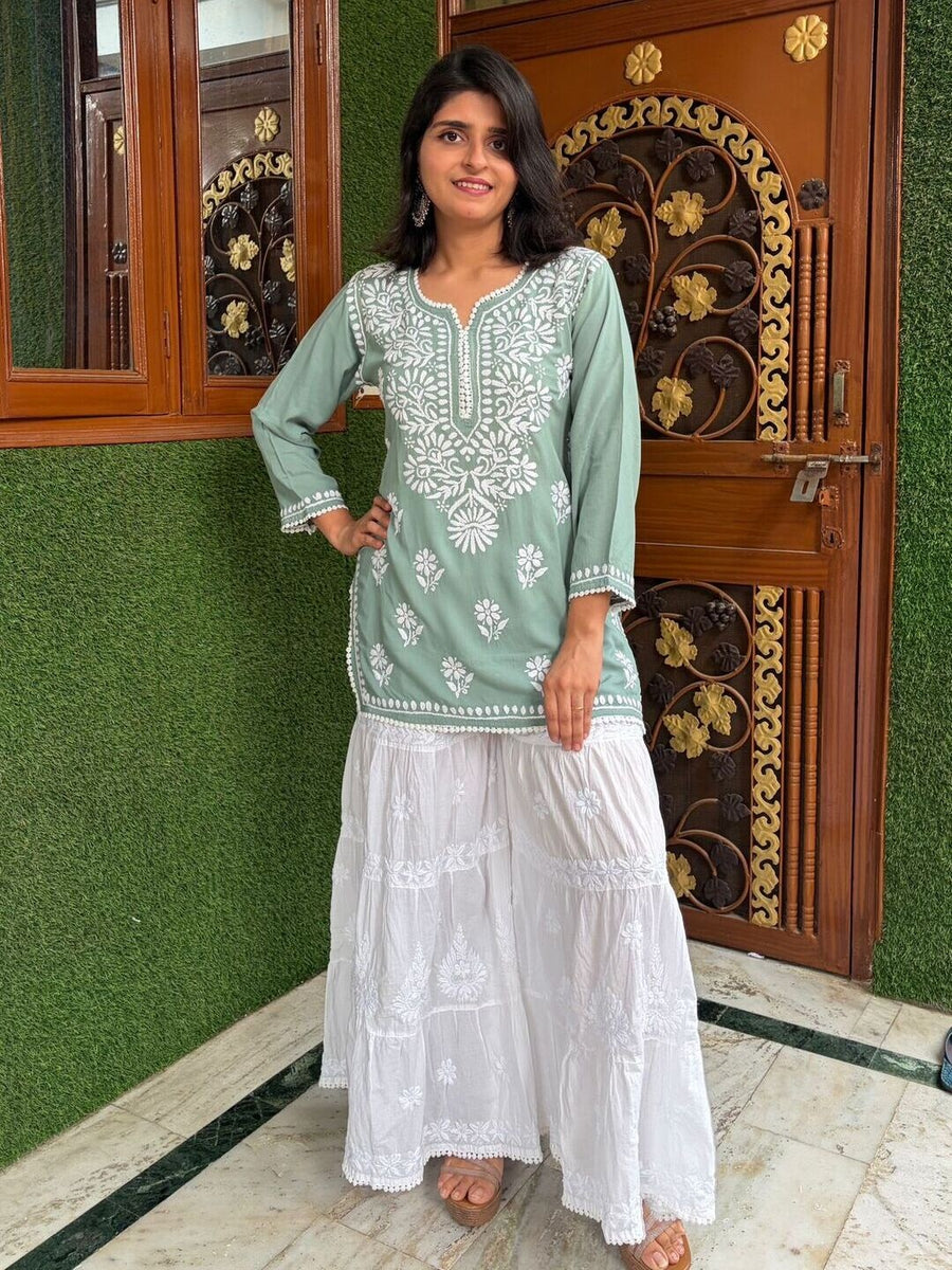 Women Yellow Modal Chikankari Embroidered Short Kurta