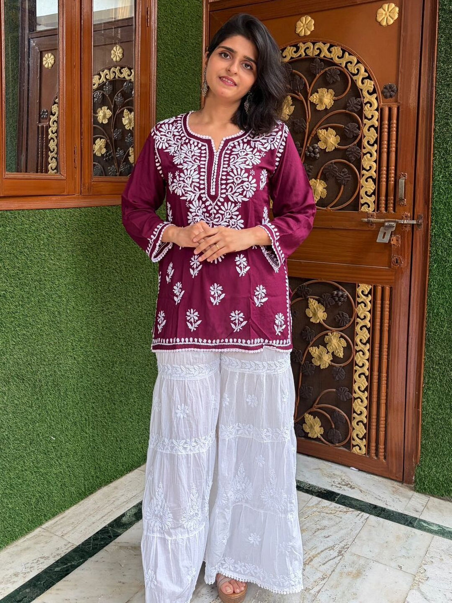Women Yellow Modal Chikankari Embroidered Short Kurta