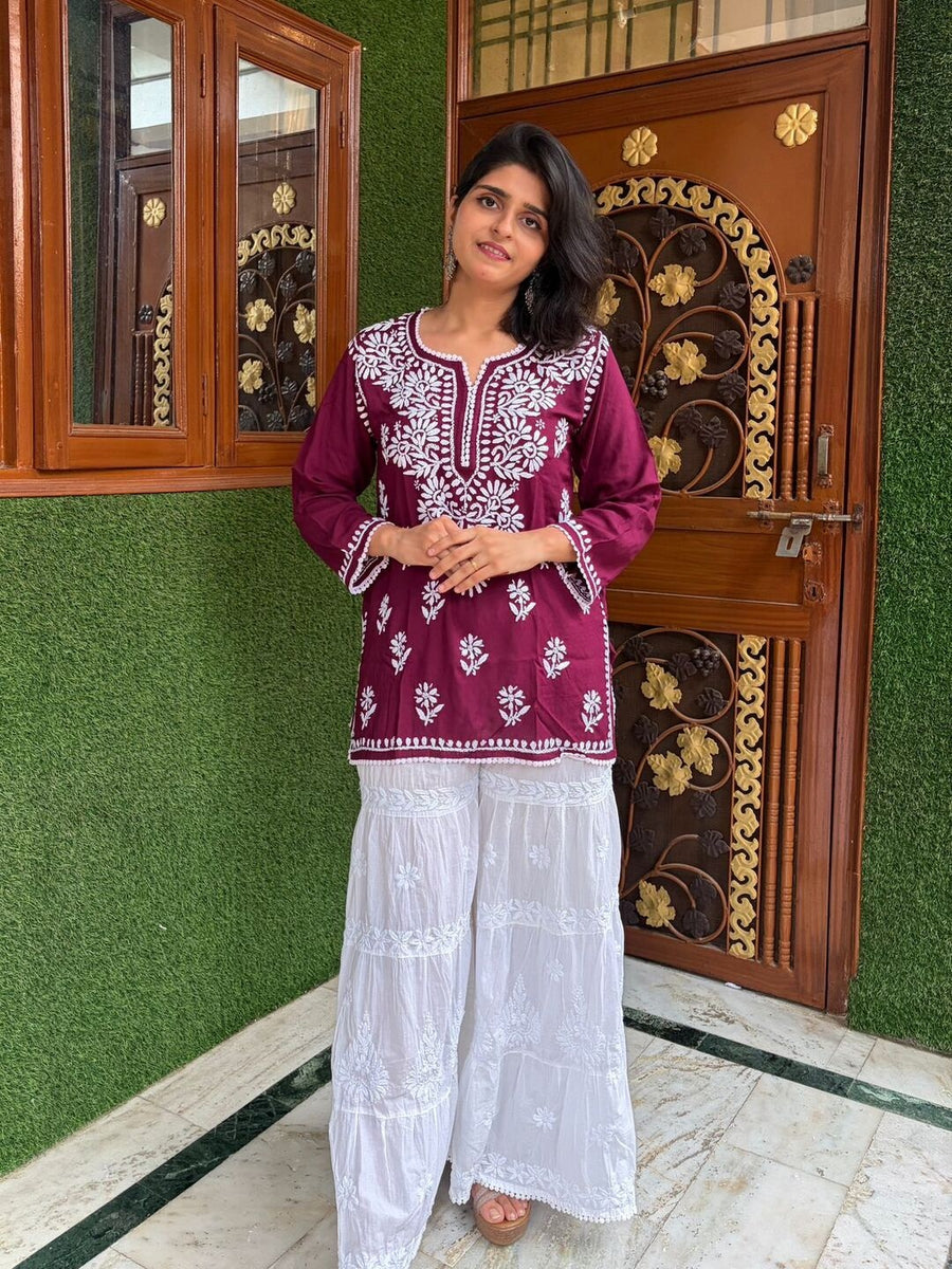 Women Yellow Modal Chikankari Embroidered Short Kurta