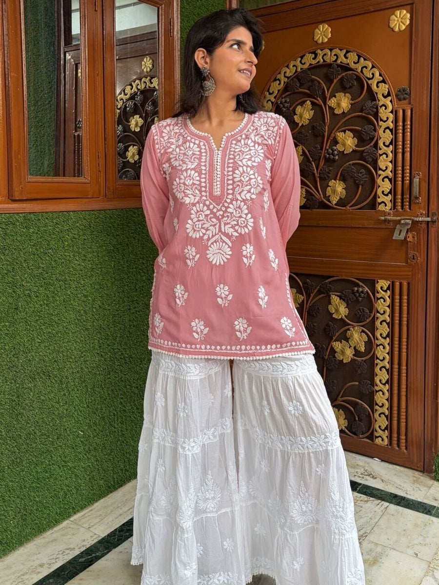 Women Yellow Modal Chikankari Embroidered Short Kurta